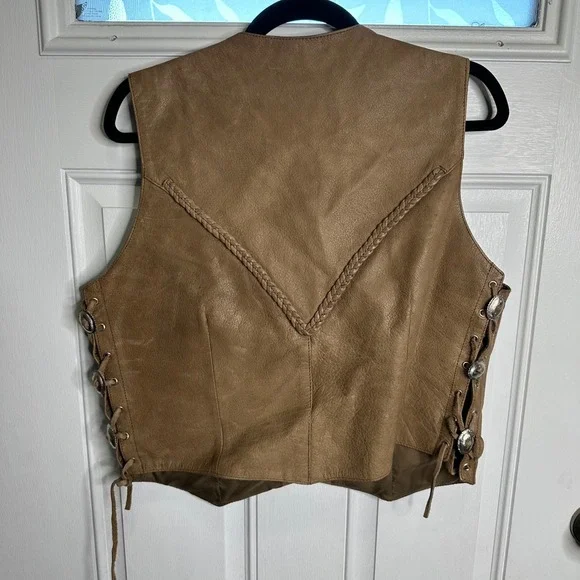 Vintage American MOB boho cowgirl leather western vest‎ jacket large festival - Picture 8 of 9